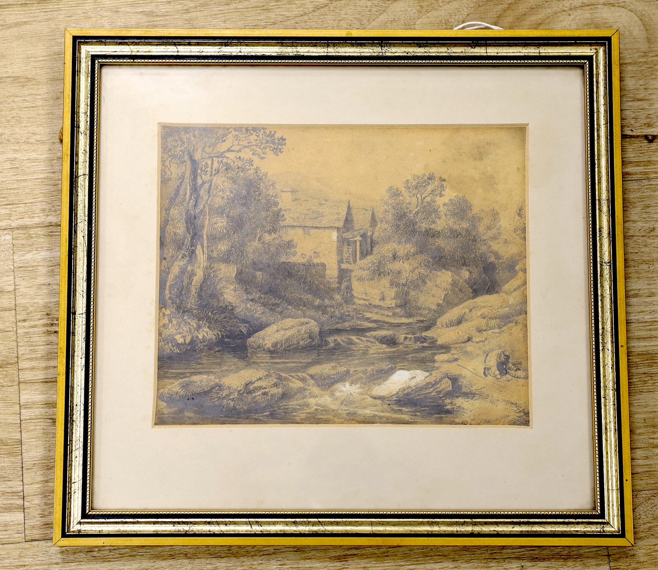 David Cox Jr. (1809-1885), pencil drawing, figure before a watermill, signed and dated 1821, 17 x 21cm